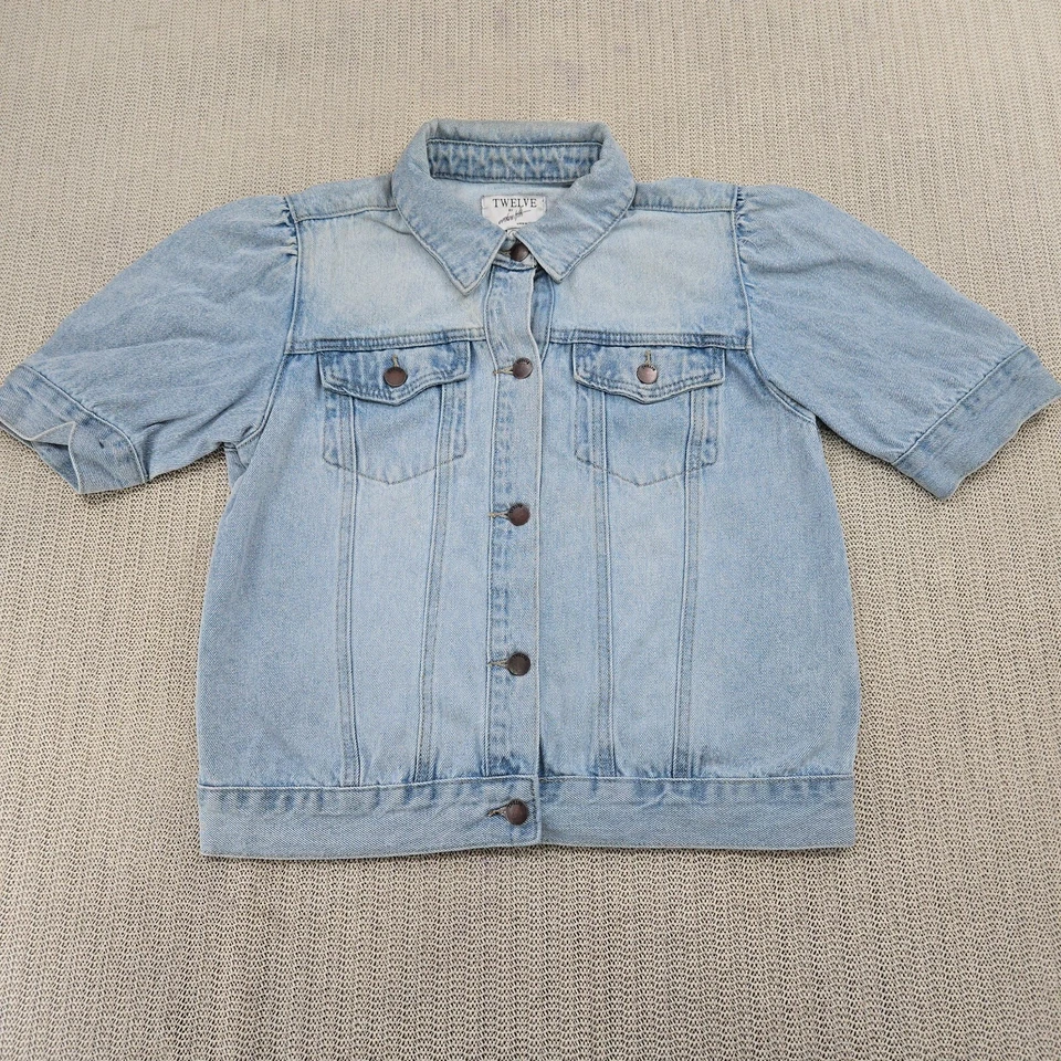 Jaqueta jeans feminina Twelve grande azul denim camisa manga curta caminhoneiro - Imagem 1 de 4
