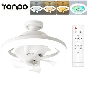 Dimmable E27 RGB 360° Moving Head LED Ceiling Fan with Light Lamp + Remote Ctrl - Picture 1 of 13
