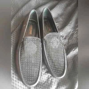 ROBERTO CAVALLI Monogram logo studded suede leather slip on loafer 43.5 - Picture 1 of 8