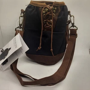 Neu mit Etikett Growler Tragetasche Picknick Time schwarz braun Canvas Leder verstellbare Umhängetasche - Bild 1 von 7