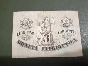 Banknote 3 Lire Correnti - MONETA PATRIOTTICA 1848 - RARE - Picture 1 of 4
