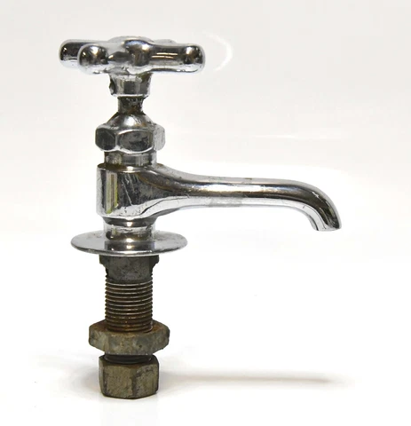 VINTAGE INDUSTRIAL NICKLE OVER BRASS HOT WATER FAUCET FIXTURE SPIGOT BASE MOUNT Cover