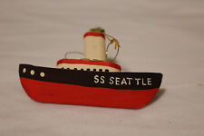 VTG PAINTED 4" Red White and Blue BOAT/SHIP CHRISTMAS ORNAMENT  SS Seattle 1990s