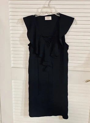 Vestido recto Everly negro sin mangas para mujer talla pequeña corbata con cordones cuello usado en excelente estado Foto 1 de 4
