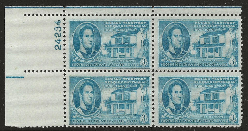 US Scott #996, Plate Block #24234 1950 Indiana Territory 3c FVF MNH Upper Left - Image 1 of 1