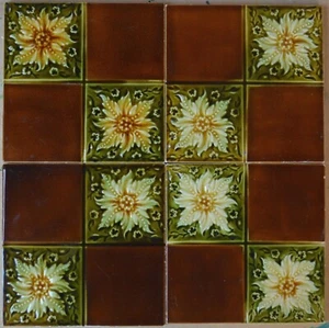  ENGLAND PILKINGTONS ANTIQUE ART NOUVEAU MAJOLICA 4-SET TILE C1900 - Picture 1 of 4