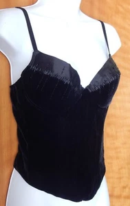 VICTORIA'S SECRET VINTAGE GOTH BLACK VELVET BEADED SATIN TRIM BUSTIER BRA - Picture 1 of 5
