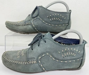 Vintage Women’s Hush Puppies Leather Shoes Retro Stitching Accents US 9W Blue - Picture 1 of 16