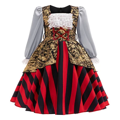 Girls Dress Vintage Cosplay Princess Pirate Fancy Dress Up Ruffled - Image 1 of 4
