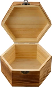 Wooden Box with Hinged Lid Hexagon Vintage Storage Organizer Wood Memory Box for - Picture 1 of 5