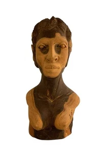 Vintage Hand Carved Wood African Woman Bust Sculpture Signed J Bruce 96 - Imagen 1 de 9