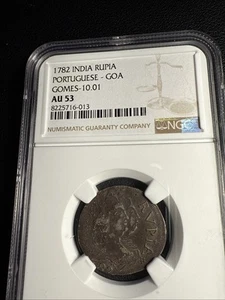 1782 India Rupia Portuguese GOA AU53 Top Grade Rare Top Grade Only 53 - Picture 1 of 11
