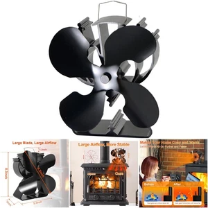 4-Blatt Wärmebetrieben Ofen Ventilator Holz Scheitholzofen Kamin Warmluft Steigerung 80% - Bild 1 von 10
