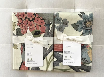 SATÉN FLORAL FLOR Pottery Barn Fundas Estándar ~Juego de Dos~ Marfil Nuevo con Etiquetas Foto 1 de 4
