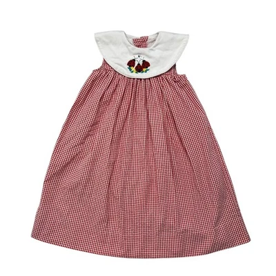 Vintage Ladybug Red & White Gingham Plaid Sundress Size 5 Girls Fast Friends USA - Image 1 of 4