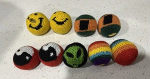 Vintage Hacky Sack Fußsack Lot Smiley Gesicht Ying Yang Alien & andere - Bild 1 von 9