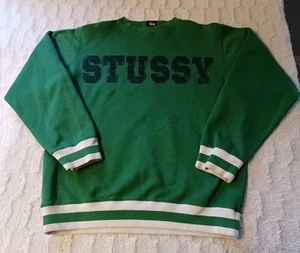 Vintage Stussy Crewneck Sweatshirt Men's Large Green/White Stitched Spellout - Picture 1 of 8