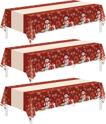 CHILDOM 3 Pack Christmas Tablecloths,Disposable Plastic Tablecloths 54" x 108" Christmas