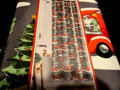 Fabric SHOWER CURTAIN~Vintage Red Camper Trucks Christmas Trees gray red - Image 1 of 4