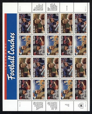 SCOTT  3143-46 199 32 CENT FOOTBALL COACHES ISSUE PANE OF 20 MNH OG VF CAT $13! - Image 1 of 2