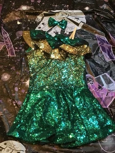 Revolution Girls Green & Gold Sequins Dance Costume Size MC - Picture 1 of 5