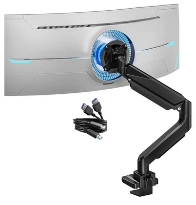 Single Monitor Arm up to 49" Monitor - USB Ports & Wires - C Clamp/Grommet - Blk - Image 1 of 4