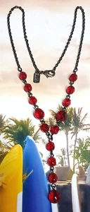 Vintage Antique Silver Tone 1928 Brand Faceted Glass Red Bead "Y" Drop Necklace - Picture 1 of 7