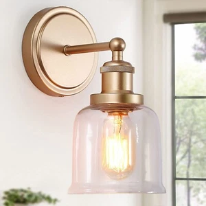 1 Gold Sconce Wall Lighting - Elegant 1-Light Vanity Light for Bathroom, Bedroom - Picture 1 of 9