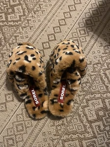 Sorel Run Kunstfell Leopardenmuster Hausschuhe drinnen/draußen Pantoletten 6 neu ohne Etikett - Bild 1 von 8
