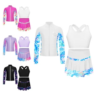 Kids Girls Tracksuits Stage Performance Outfits Shiny Sets Tennis Vest Jacket - Picture 1 of 58