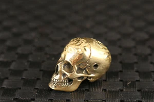 Figura de calavera asiática china de bronce fundido a mano estatua cuentas adorno arte netsuke - Imagen 1 de 7