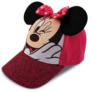 Disney Girls Minnie Mouse Baseball Cap, 3D Ears Glitter Rim(Toddler/Little Girl) - Picture 1 of 17