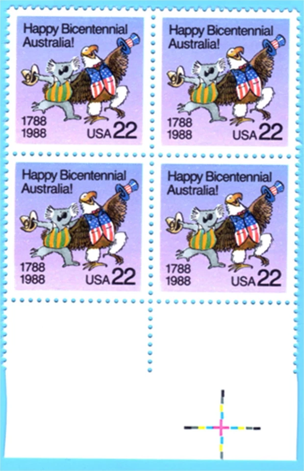 Sc# 2370 USA Australia BI-CENTENNIAL,1988 Koala & Eagle 22c MINT blk, Buy it now - Image 1 of 1