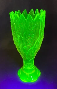 Vtg EAPG Vaseline Glass Lily of the Valley Vase WESTMORELAND Mould GLOWS!