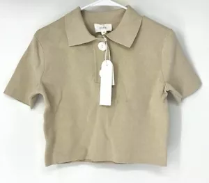 CLEA NWT Gibson polo shirt women’s XS Sesame Seed Short Sleeve Linen Blend - Picture 1 of 7