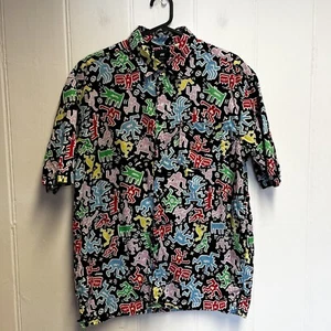 Keith Haring H&M Shirt Size Small Dancing Figures Short Sleeve Relaxed Cotton - Picture 1 of 12