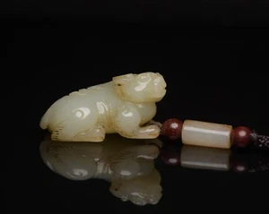 Zertifizierte natürliche Hetian Jade handgeschnitzt exquisite Bestie Statue Anhänger 26773 - Bild 1 von 9