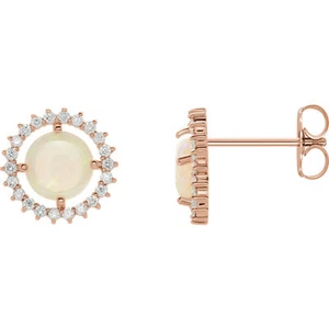Pendientes de diamantes de ópalo y 1/8 CTW en oro rosa de 14 K - Imagen 1 de 2
