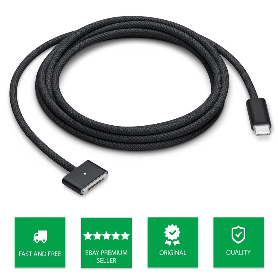 Genuine Official Space Black Apple USB-C to Magsafe 3 Cable 2 Metre MacBook Pro - Image 1 of 4