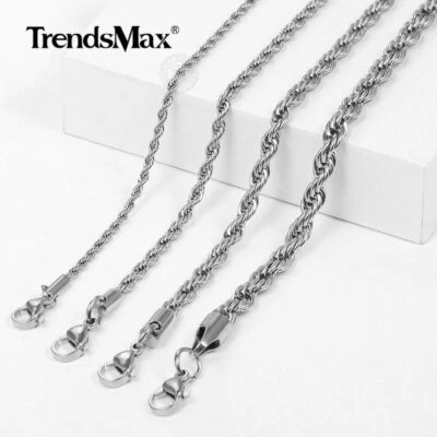 2/3/4/5MM Silver Stainless Steel Twisted Rope Link Chain Bracelet Anklet Unisex - Image 1 of 4