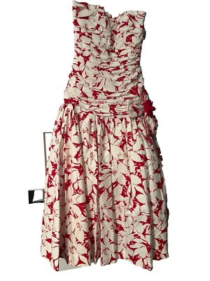 Vestido de graduación vintage años 80 Victor Costa rojo/blanco sin tirantes acanalado floral talla 8 Foto 1 de 4