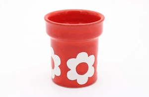 Wächtersbach Keramik Trinkbecher Becher rot weiße Blumen Vintage H 9,5 cm - Bild 1 von 3