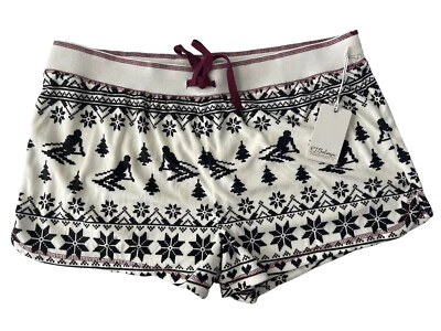 NUEVO CON ETIQUETAS PJ Salvage Grande Terciopelo Esquí Fair Isle Salón Pijama Pantalones Cortos Marfil Negro #1640 Foto 1 de 4