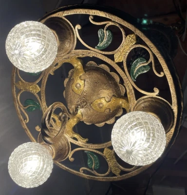 RESTAURADO Antiguo De Colección Artesanía Tudor Policromado Araña Deco Años 20 30 Años 1940 Foto 1 de 4