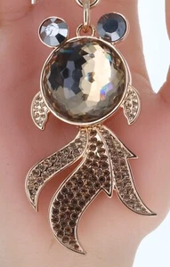 Großer Goldfisch Schlüsselanhänger emailliert Handtasche Schmuck Glitzer Charm 5,5" L - Bild 1 von 4