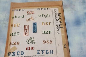 VTG McCall’s Pattern #644 Kaumagraph Transfer Designs for Handkerchief Monogramm - Picture 1 of 7