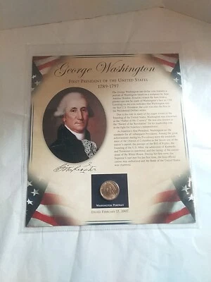 Presidential Dollar Coin Uncirculated on card with 2 stamps - GEORGE WASHINGTON  - Image 1 of 4