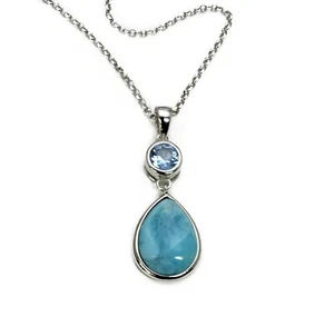 Larimar 10X14mm Necklace with 5mm Blue Topaz Accent .925 Sterling Silver - Picture 1 of 3