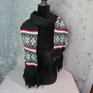 Accessoire Fair Isle Strickschal One Size schwarz rot weiß Schneeflocke Quaste Fransen - Bild 1 von 9