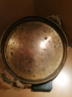 Altes rundes Messing Tablett groß ca. 28 cm m Griffe - Bild 1 von 3